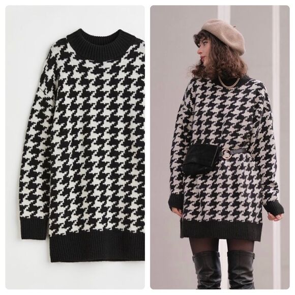 H&M Jacquard Knit Houndstooth Dress New - Picture 4 of 13